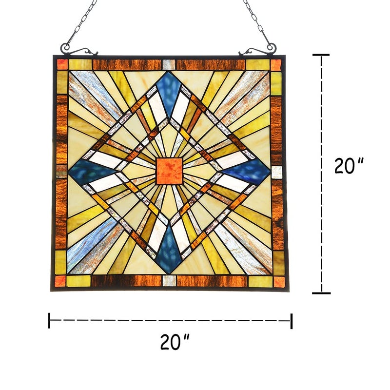 Capulina Mission Style Stained Glass Window Hangings Panels 20" W x 20" H Excellent Handicrafts Suncatcher Parents Gifts for Home Decor - Image 2